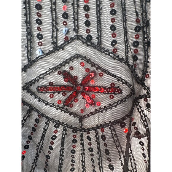 Vintage OS Style Red & Black Evening Sequin Cape Round Neckline Shrug - Picture 9 of 15